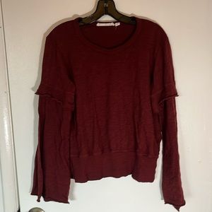 Wilt Easy Layered Sweatshirt Long Sleeve Burgundy Cotton Top Slub USA Made